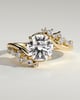 Lorena - Round Claw Solitaire with Bypass Band and Clustered Round-Marquise Accent Stones Engagement Ring - 18k Yellow Gold