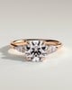 Maggie - Round Claw Solitaire with Pear Accents and Round Shoulder Stones Engagement Ring - 18k Rose Gold High Setting