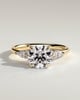 Maggie - Round Claw Solitaire with Pear Accents and Round Shoulder Stones Engagement Ring - 18k Yellow Gold High Setting