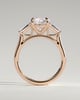 Marina - Round Claw Trilogy with Tapered Baguette Side Stones and Cathedral Setting Engagement Ring - 18k Rose Gold