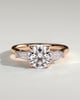 Marina - Round Claw Trilogy with Tapered Baguette Side Stones and Cathedral Setting Engagement Ring - 18k Rose Gold
