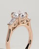 Marina - Round Claw Trilogy with Tapered Baguette Side Stones and Cathedral Setting Engagement Ring - 18k Rose Gold