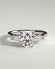 Marina - Round Claw Trilogy with Tapered Baguette Side Stones and Cathedral Setting Engagement Ring - 18k White Gold