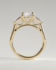 Marina - Round Claw Trilogy with Tapered Baguette Side Stones and Cathedral Setting Engagement Ring - 18k Yellow Gold