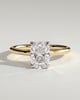 Melissa - Elongated Cushion Claw Solitaire with Petal Gallery, Accent Leaf Detail and Cathedral Setting Engagement Ring - 18k Yellow Gold / 18k White Gold