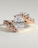 Merida - Elongated Cushion 4 Claw Solitaire with Bypass Band and Clustered Round-Marquise Accent Stones Engagement Ring - 18k Rose Gold