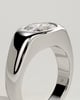 Miley - Statement Elongated Cushion East West Bezel Solitaire with Signet Band Engagement Ring - 18k White Gold