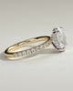 Paige - Oval 4 Claw Solitaire with Hidden Halo and Pave Band Engagement Ring - 18k Yellow Gold / 18k White Gold