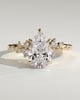 Pear 5 Claw Solitaire with Clustered Round Shoulder Stones Engagement Ring - 18k Yellow Gold