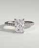 Racquel - Radiant 4 Claw Solitaire with Hidden Halo, Pave Band and Cathedral Setting Engagement Ring - 18k White Gold