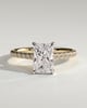 Racquel - Radiant 4 Claw Solitaire with Hidden Halo, Pave Band and Cathedral Setting Engagement Ring - 18k Yellow Gold / 18k White Gold