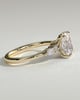 Sadie - Elongated Cushion Claw Solitaire with Pear Accents and Round Shoulder Stones Engagement Ring - 18k Yellow Gold High Setting