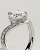 Shelly - Oval Claw Solitaire with Bead Set Pave Wave Band and East West Setting Engagement Ring - 18k White Gold