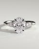 Sheridan - Oval 4 Claw Solitaire with Pear Accents and Round Shoulder Stones Engagement Ring - 18k White Gold Low Setting
