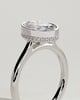 Oval Bezel Solitaire with Hidden Halo and Cathedral Setting Engagement Ring - 18k White Gold