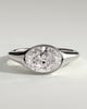 Sophie - Oval East West Bezel Solitaire with Signet Band Engagement Ring - 18k White Gold