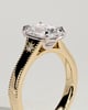 Taylor - Vintage Style Elongated Cushion Claw Solitaire with Bezel Frame and Star Set Accent Stones and Milgrain Engagement Ring - 18k Yellow Gold / 18k White Gold