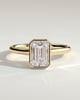 Emerald Bezel Solitaire with Hidden Halo and Cathedral Setting Engagement Ring - 18k Yellow Gold