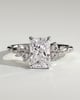 Radiant 4 Claw Solitaire with Clustered Round Shoulder Stones Engagement Ring - 18k White Gold