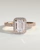 Analyce - Emerald Claw Solitaire with Halo and Pave Band Engagement Ring - 18k Rose Gold