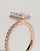 Analyce - Emerald Claw Solitaire with Halo and Pave Band Engagement Ring - 18k Rose Gold