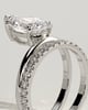 Candice - Pear Claw Solitaire with Double Pave and Plain Band Engagement Ring - 18k White Gold