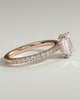 Eliana - Emerald Claw Solitaire with Wrap Around Hidden Halo and Pave Band Engagement Ring - 18k Rose Gold
