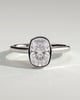 Everleigh - Elongated Cushion Bezel Solitaire with Hidden Halo and Cathedral High Setting Engagement Ring - 18k White Gold