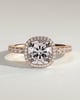 Suzana - Cushion Claw Solitaire with Halo and Pave Band Engagement Ring - 18k Rose Gold