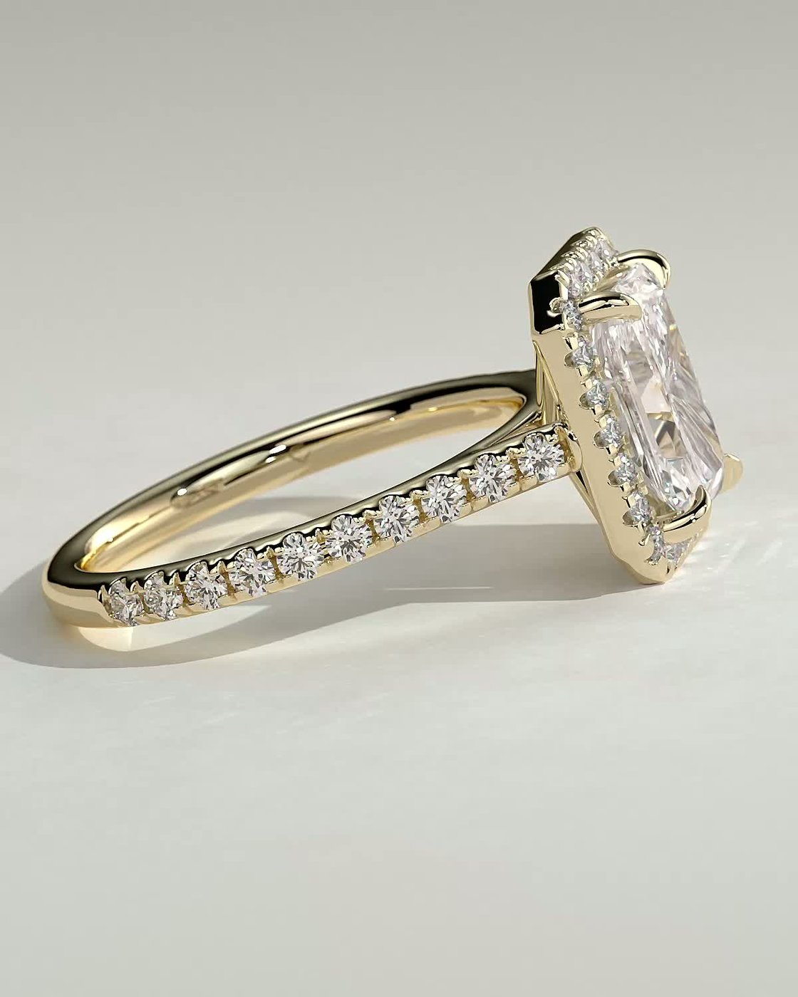 Clementine - Radiant Claw Solitaire with Halo and Pave Band and Cathedral  High Setting Engagement Ring | Cullen AU