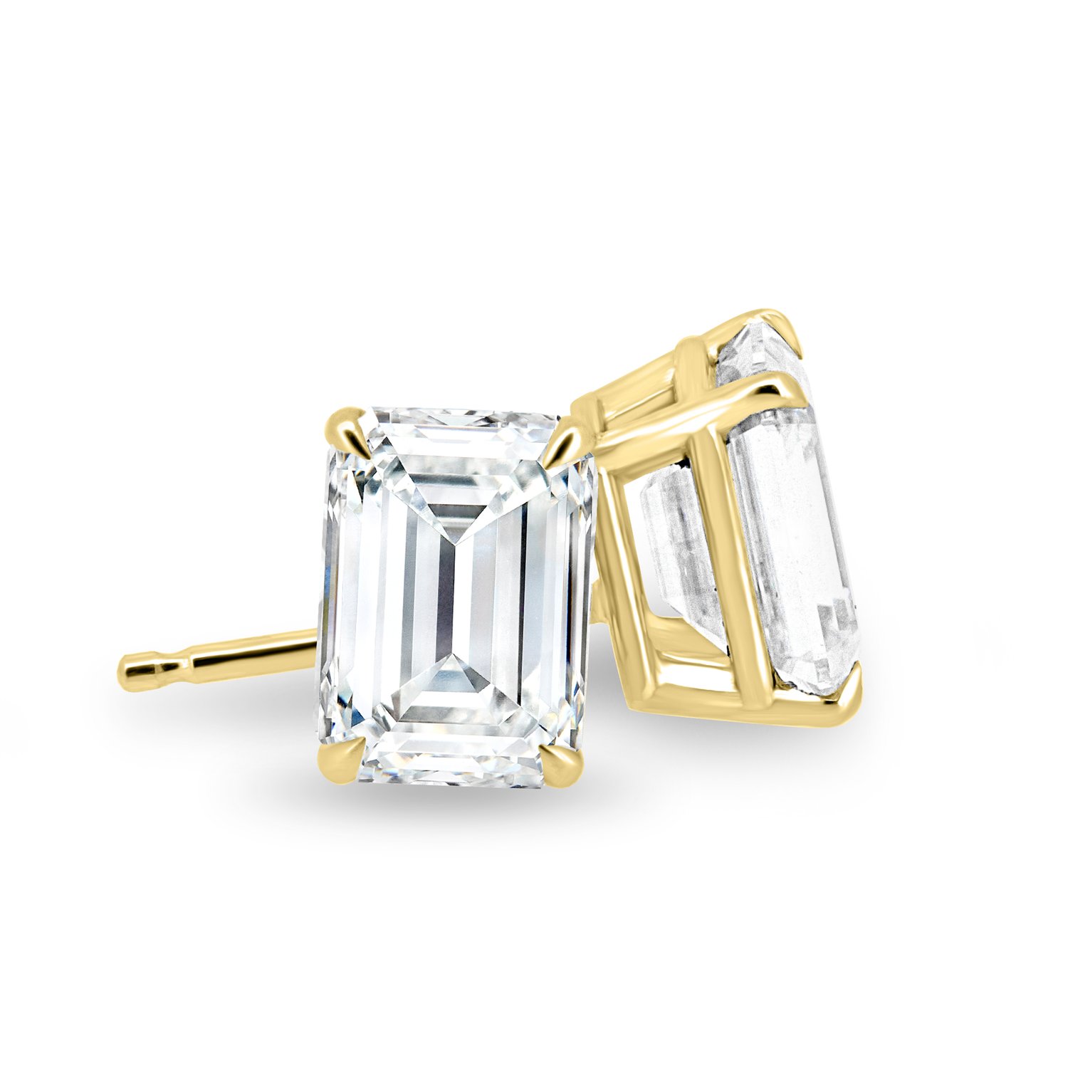 Barbara - Emerald 4 Claw Earrings - 18k Yellow Gold