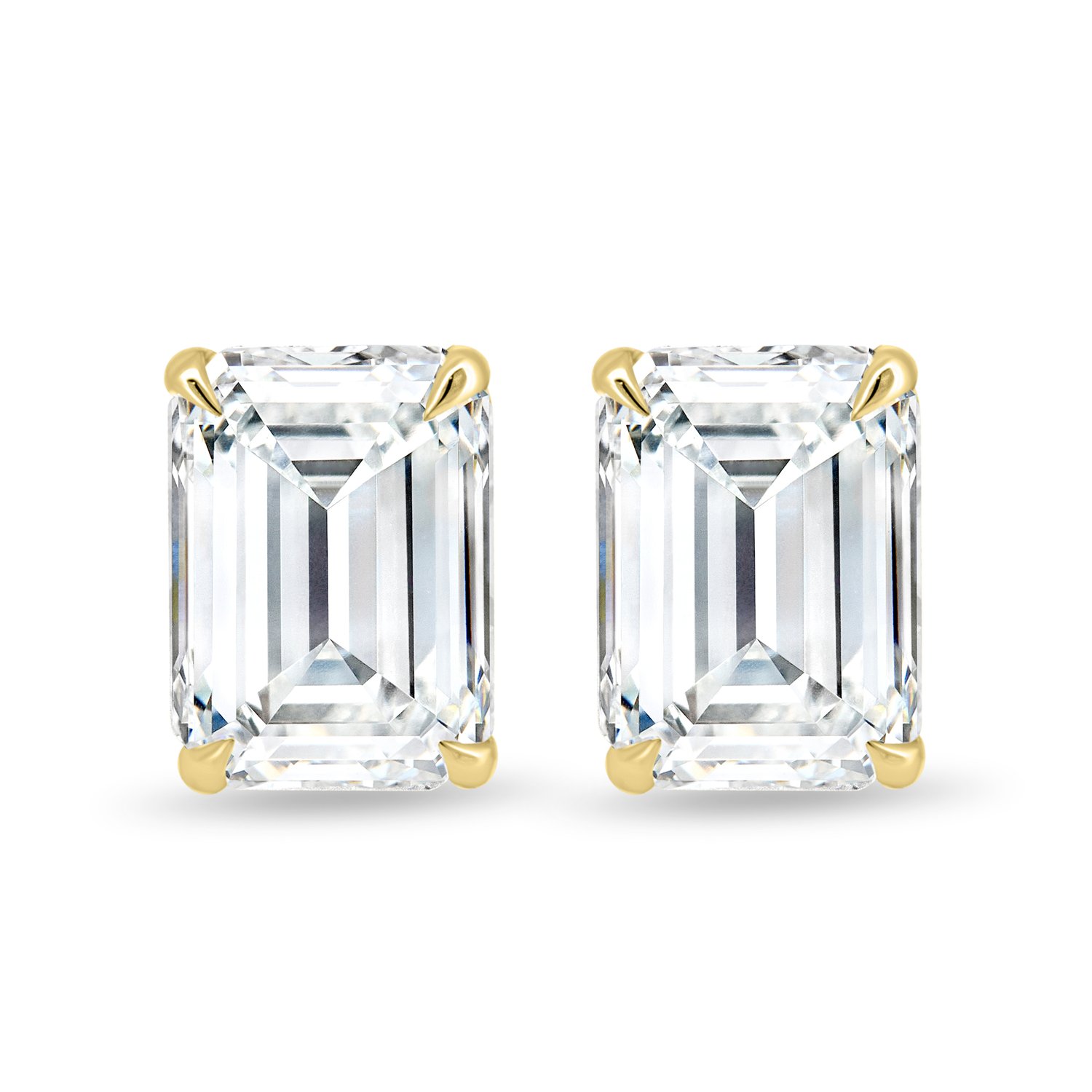 Barbara - Emerald 4 Claw Earrings - 18k Yellow Gold