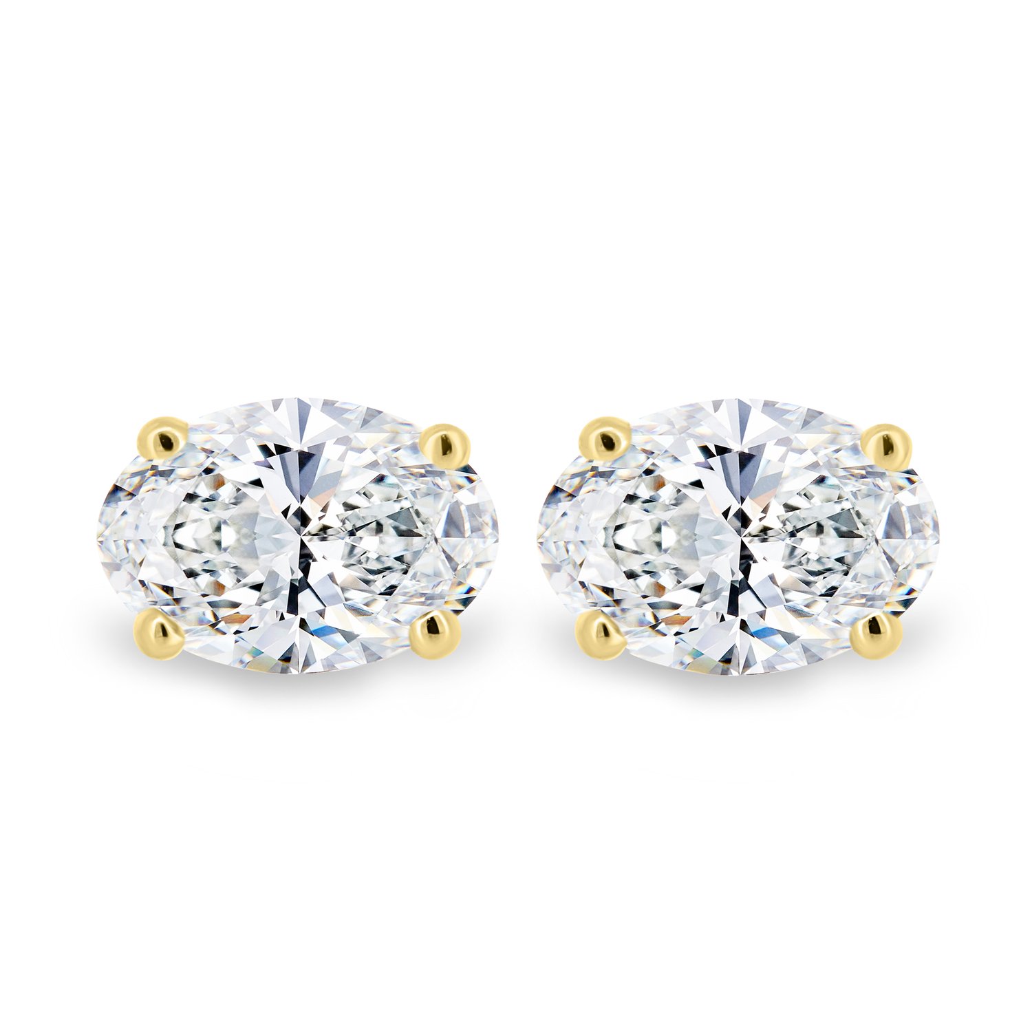 Faye - Oval 4 Claw Earrings - 18k Yellow Gold