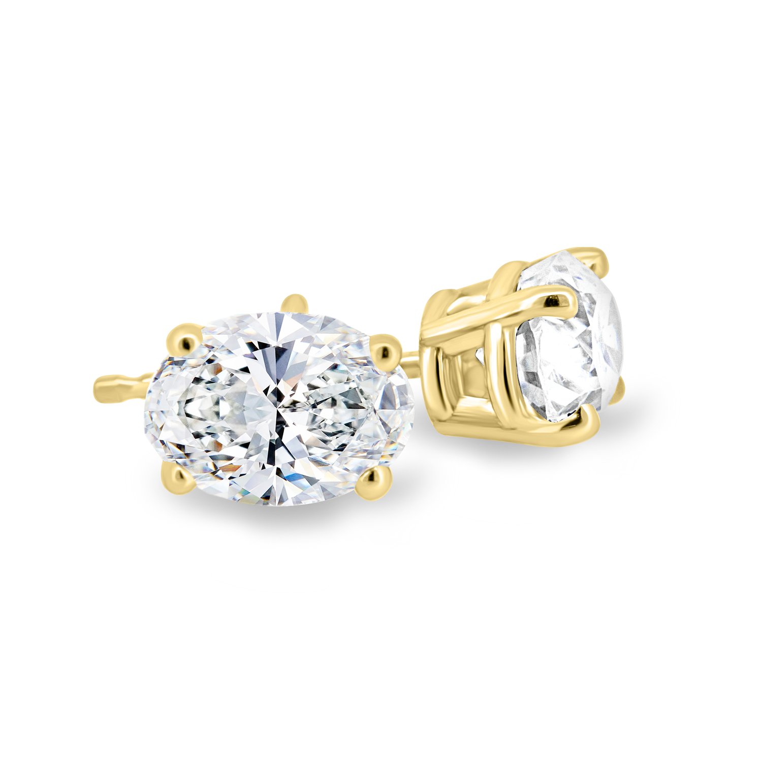 Faye - Oval 4 Claw Earrings - 18k Yellow Gold
