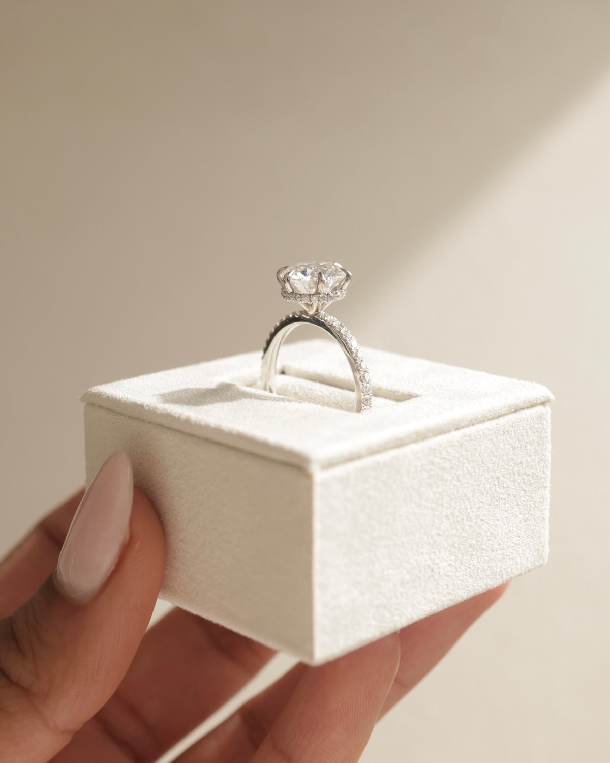 18k White Gold | 9mm Round Moissanite | Moissanite side stones