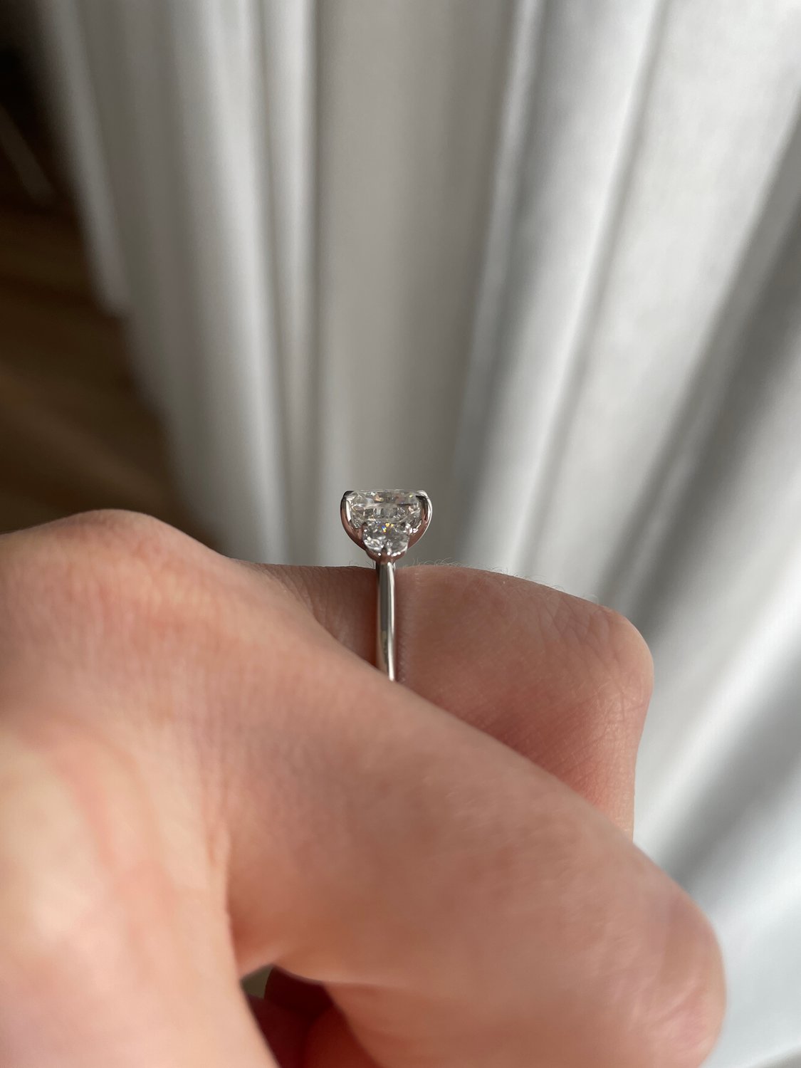 Platinum | 8x6mm Elongated Cushion Moissanite | Lab Diamond side stones