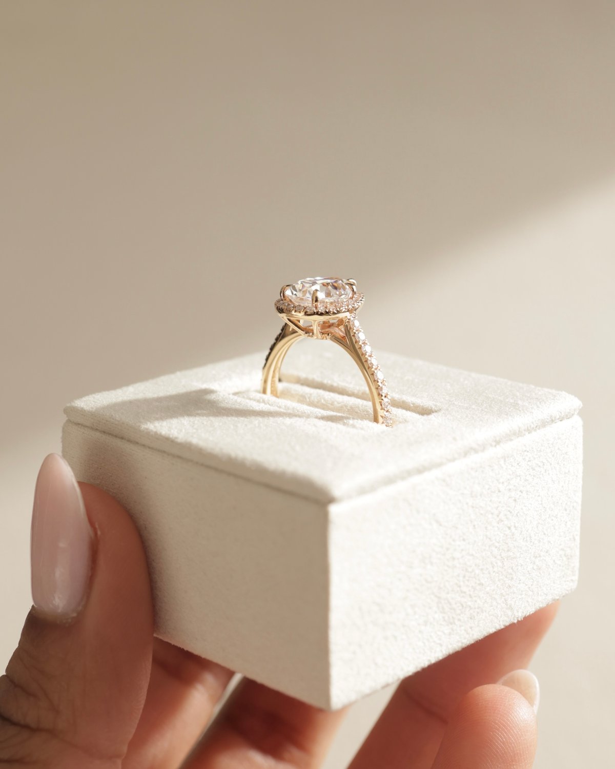 18k Rose Gold | 10x7mm Pear Moissanite | Lab Diamond side stones