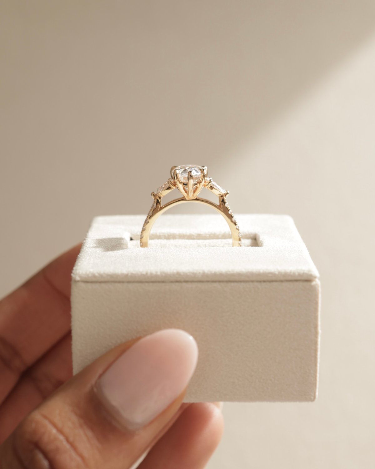 18k Rose Gold | 10x7mm Pear Moissanite | Lab Diamond side stones