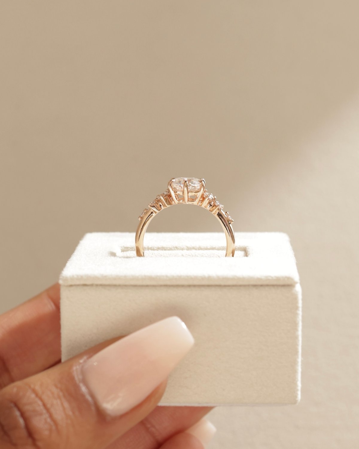 18k Rose Gold | 7mm Round Moissanite | Lab Diamond side stones