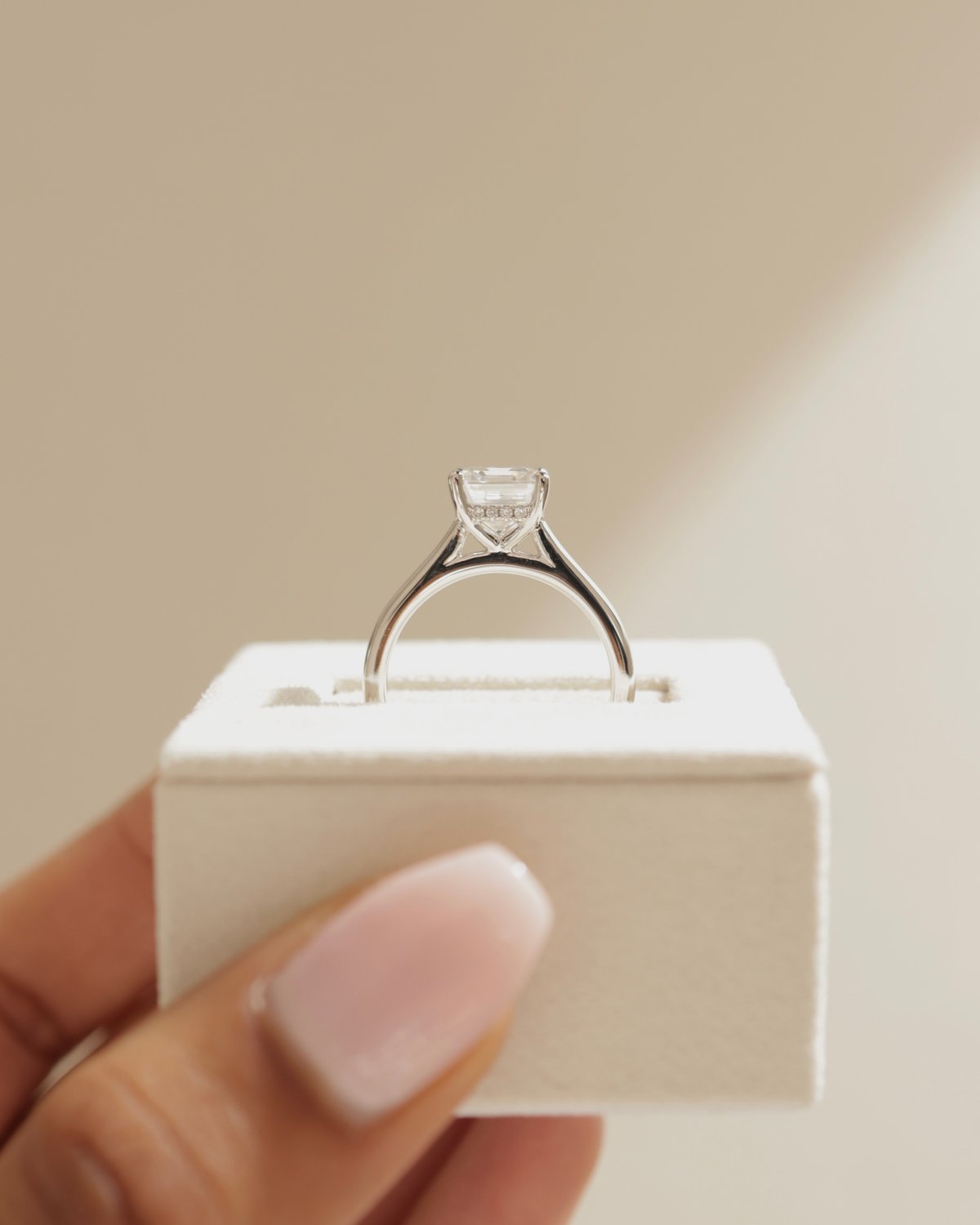 Platinum | 7mm Asscher Moissanite | Lab Diamond side stones