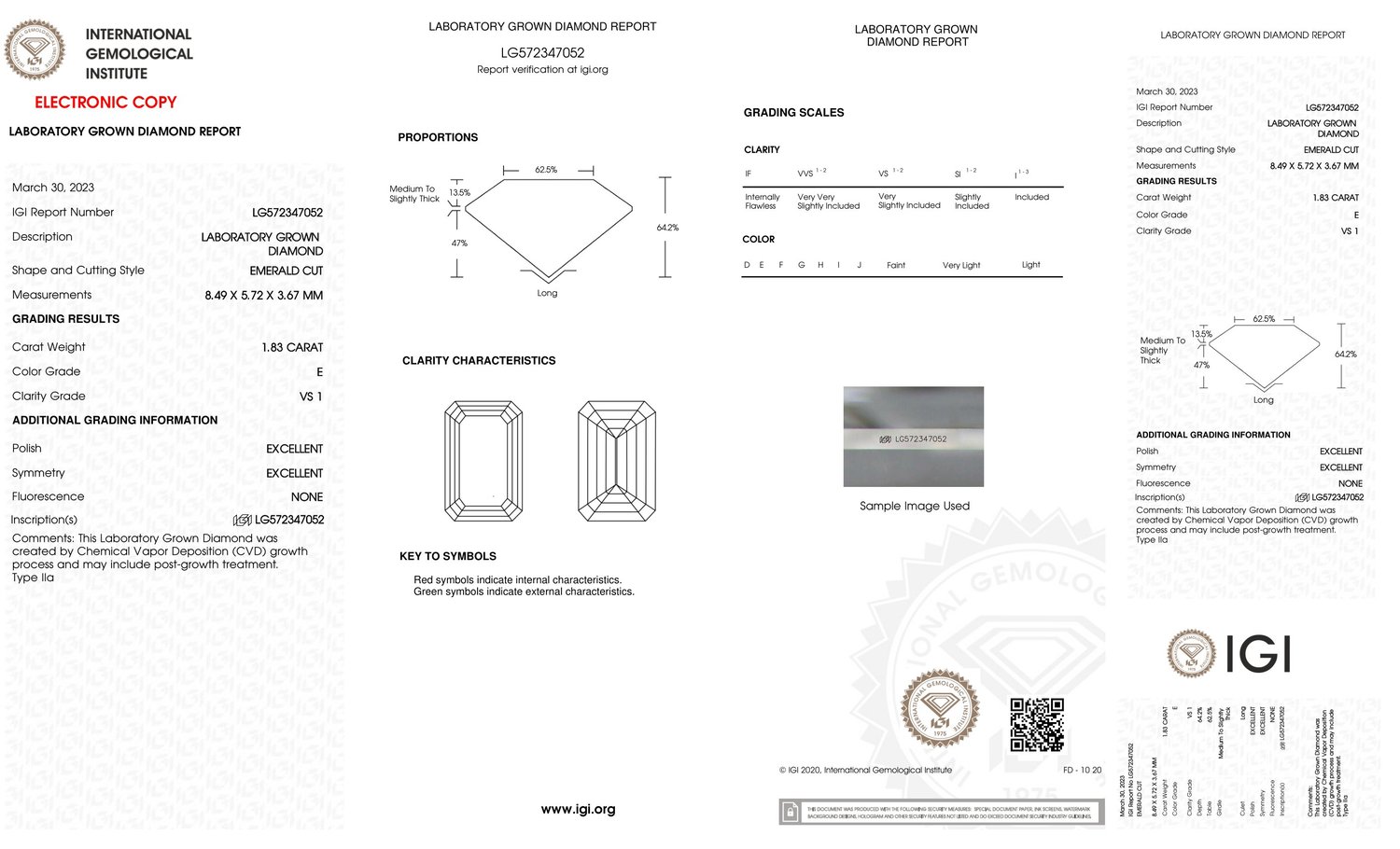 Platinum | 1.83ct - E - VS1 Emerald Lab Diamond | Lab Diamond side stones