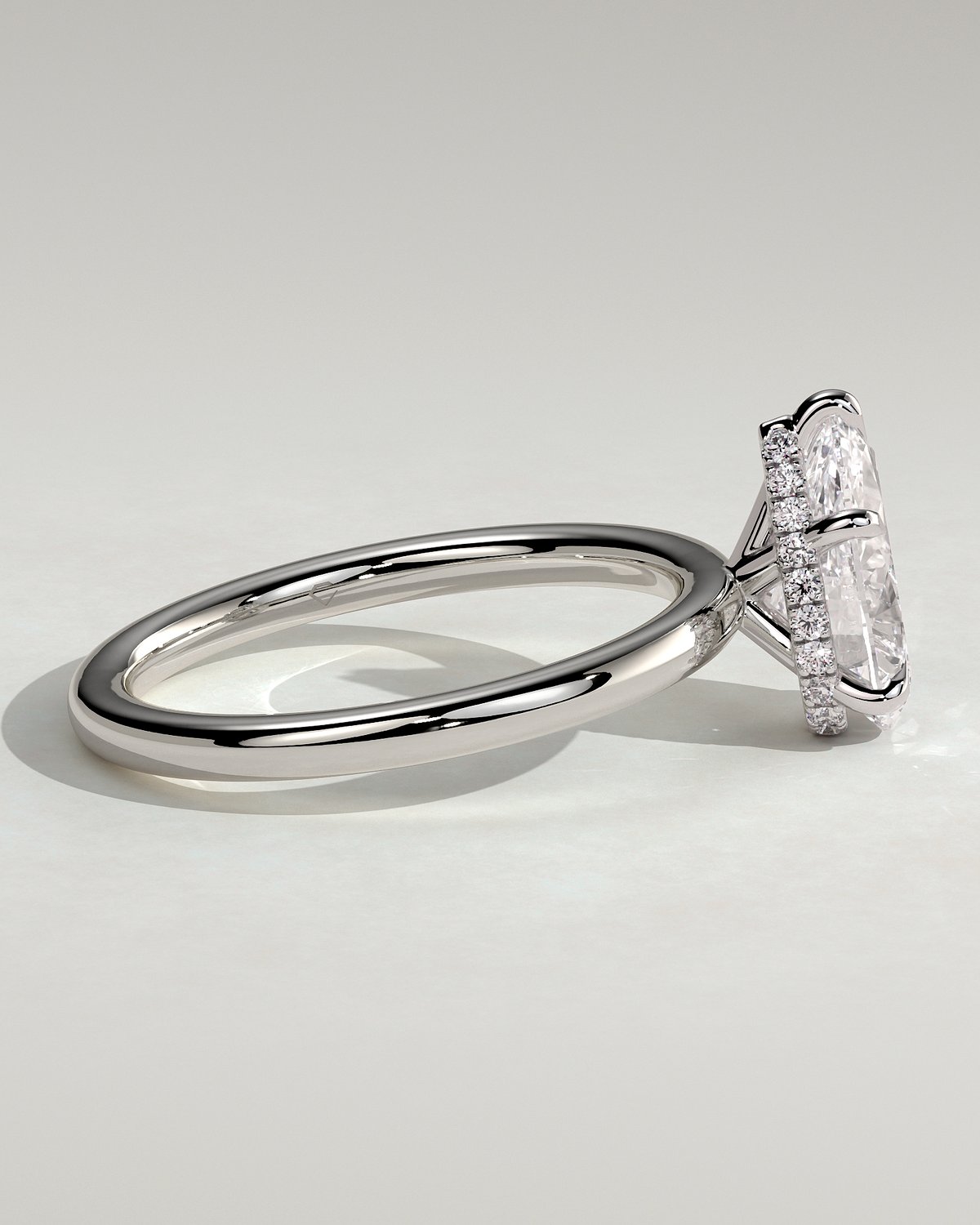 Ainsley - 5 Claw Pear Solitaire with Hidden Halo - 18k White Gold
