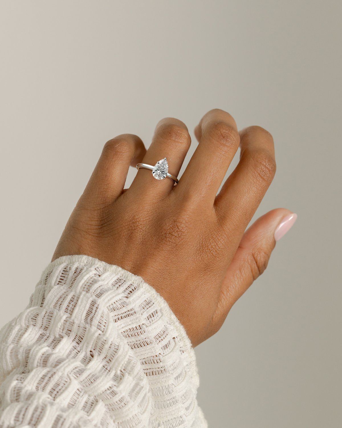 Ainsley - 5 Claw Pear Solitaire with Hidden Halo - 18k White Gold