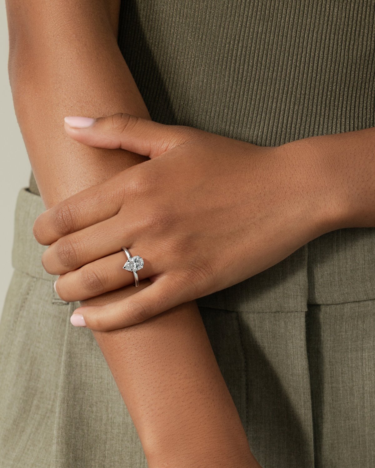 Ainsley - 5 Claw Pear Solitaire with Hidden Halo - 18k White Gold