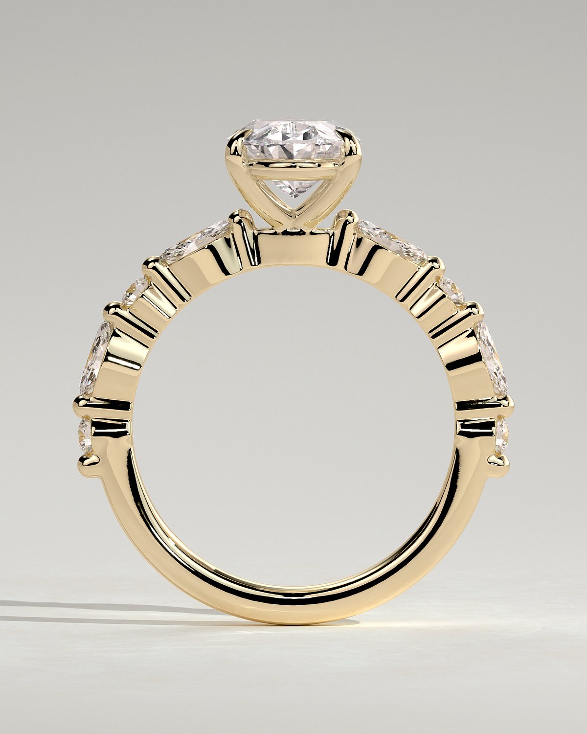 Alyssa  Oval Solitaire with Accent Stones - 18k Yellow Gold