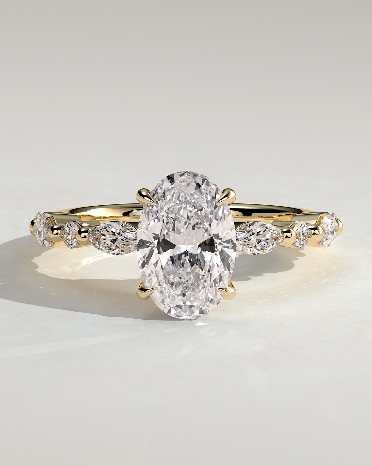 Alyssa  Oval Solitaire with Accent Stones - 18k Yellow Gold