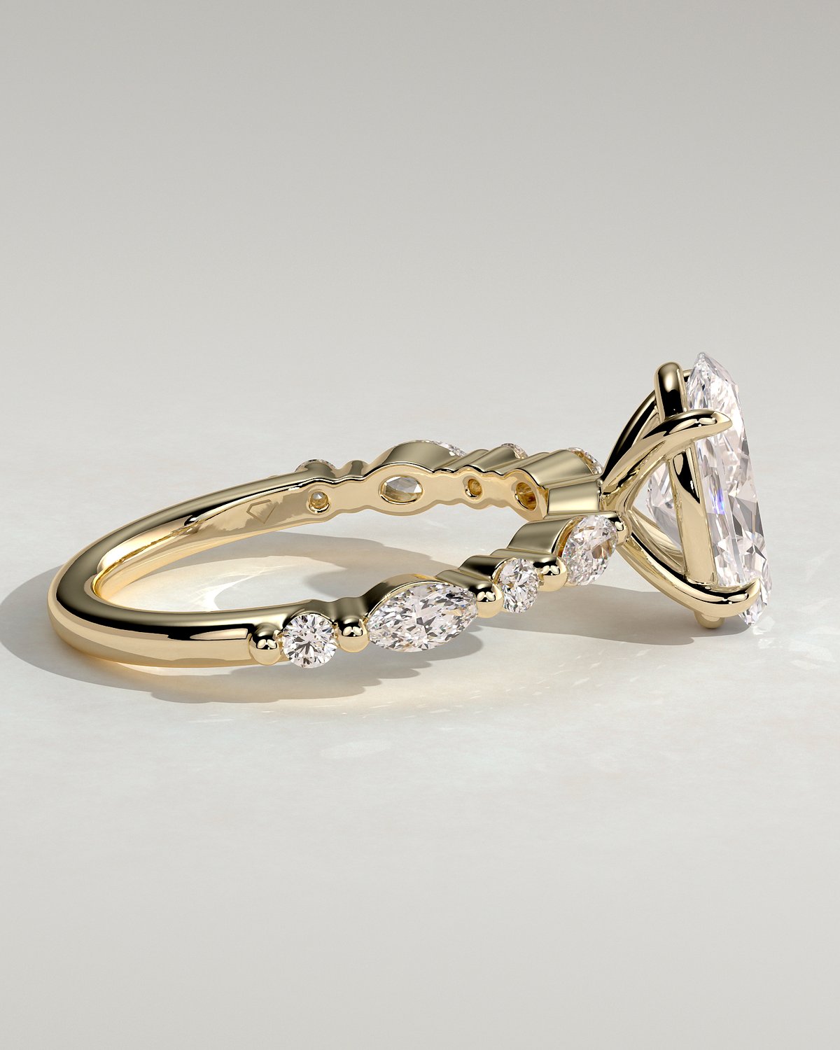 Alyssa  Oval Solitaire with Accent Stones - 18k Yellow Gold