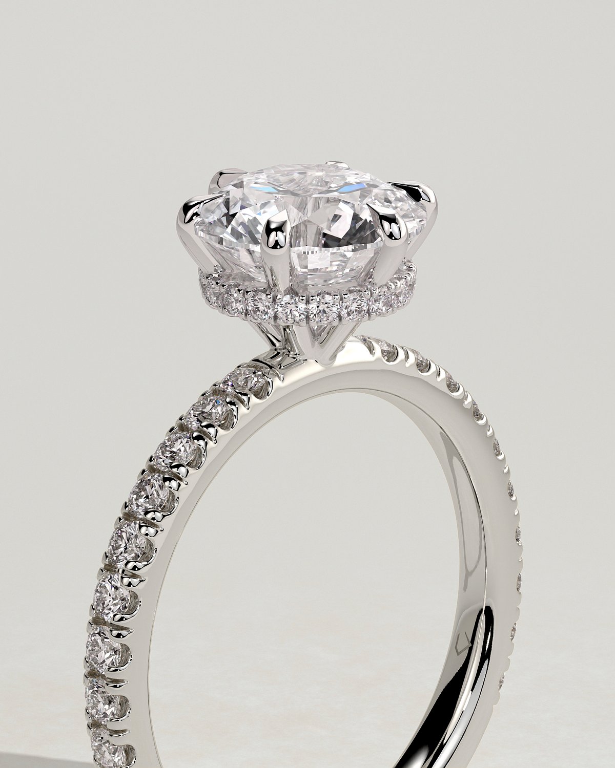 Amanda - 6 Claw Pav Round Solitaire with Hidden Halo - 18k White Gold
