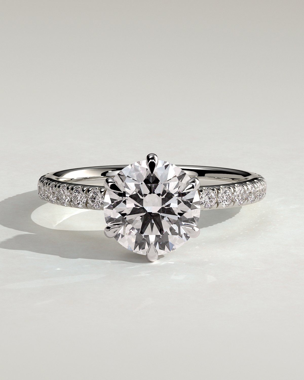 Amanda - 6 Claw Pav Round Solitaire with Hidden Halo - 18k White Gold