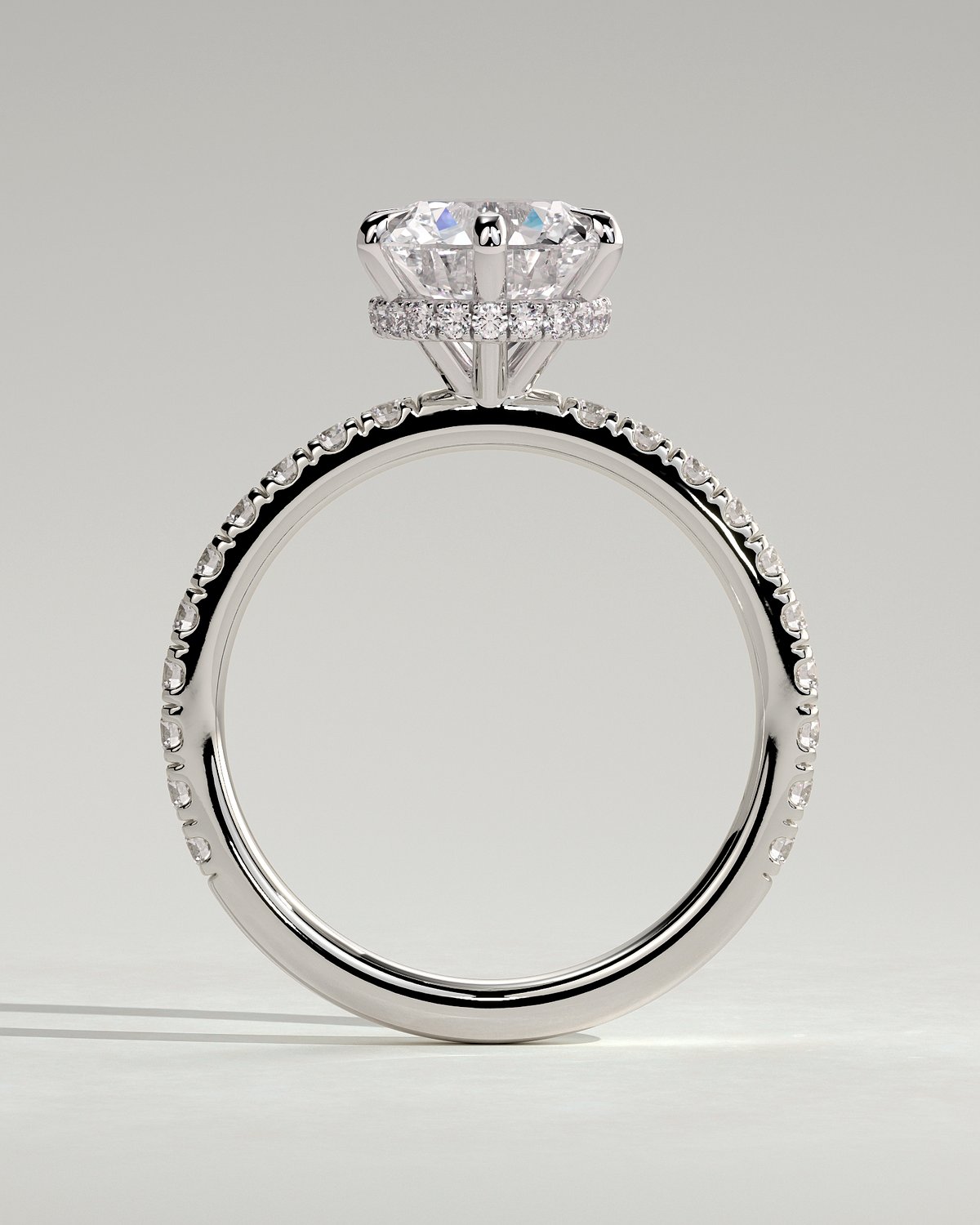 Amanda - 6 Claw Pav Round Solitaire with Hidden Halo - 18k White Gold